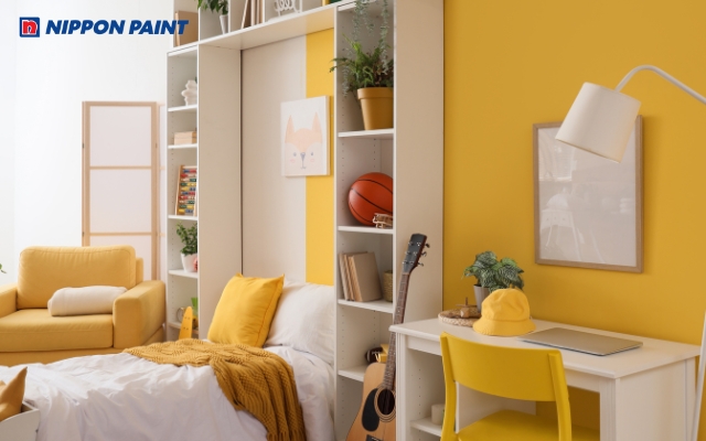 Mẫu phòng ngủ tông vàng cho bé gái cá tính