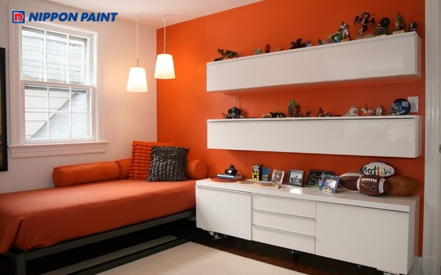 Phòng ngủ tông màu cam theo phong cách hiện đại