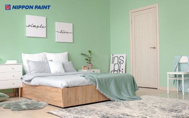 Sơn phòng ngủ màu xanh lá giúp bé gần gũi với thiên nhiên