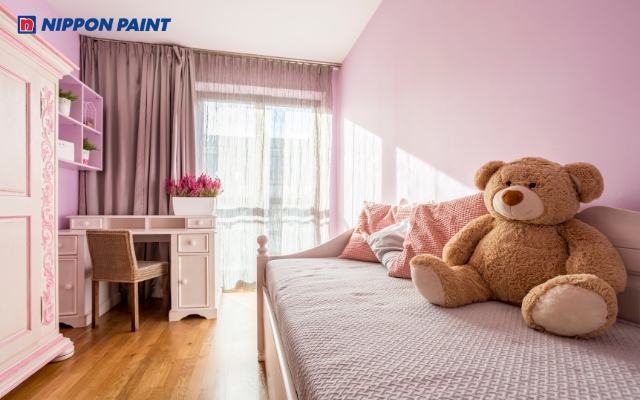 Phòng ngủ nhẹ nhàng với gam màu tím thanh lịch