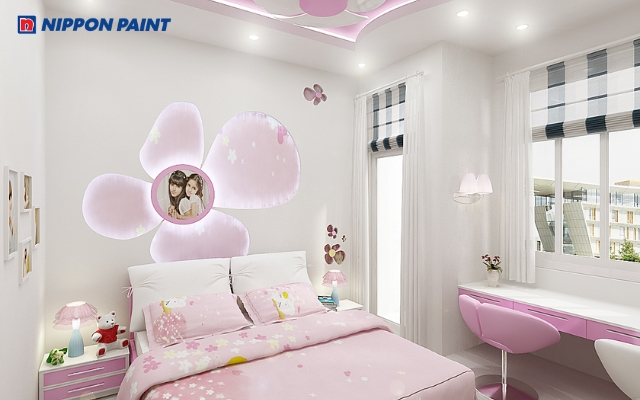 Phối màu sơn hài hòa với tổng thể không gian phòng ngủ