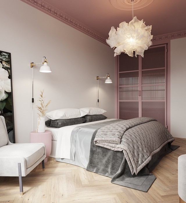Ý tưởng thiết kế phòng ngủ sơn màu be (Màu Melted Cream NP OW 2147P) kết hợp phụ kiện màu hồng