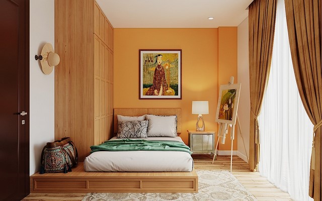 Ý tưởng thiết kế phòng ngủ với gam màu cam vàng