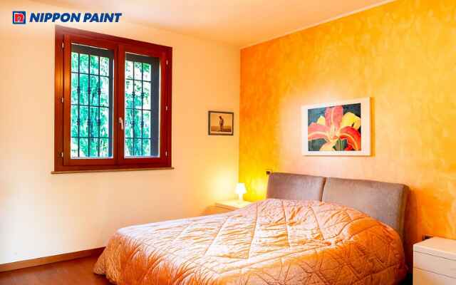 Mẫu phòng ngủ màu cam sáng rực rỡ với ánh sáng tự nhiên, tràn đầy sức sống