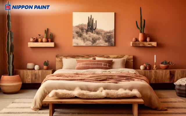 Mẫu phòng ngủ màu cam đất ấm áp mang đến không gian nghỉ ngơi thư thái