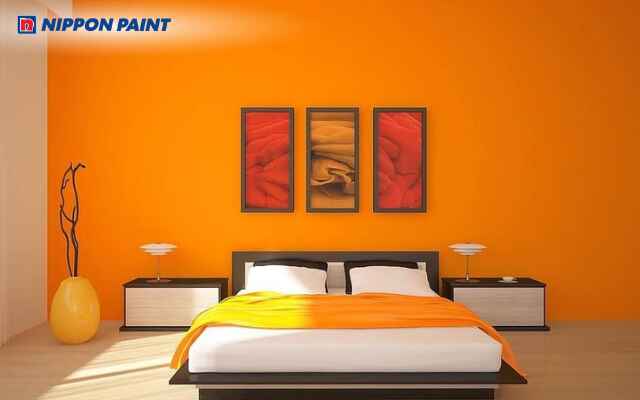 Mẫu phòng ngủ cam và trắng nổi bật với nội thất tinh tế, hài hòa từng chi tiết