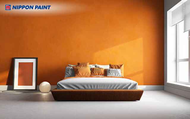 Mẫu phòng ngủ sơn cam trung tính phối nội thất gỗ tự nhiên mang cảm giác ấm áp