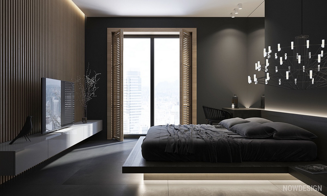 Ý tưởng thiết kế phòng ngủ sơn màu đen xám