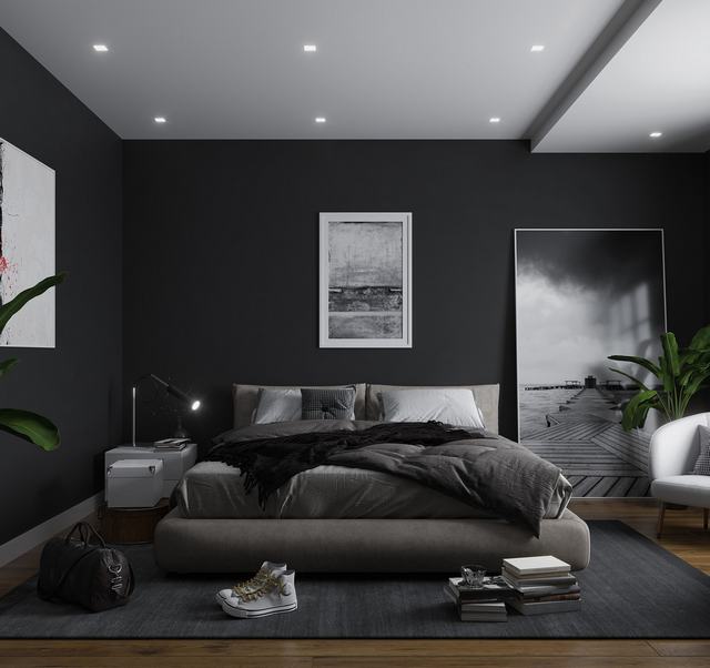Ý tưởng thiết kế phòng ngủ sơn màu đen thuần