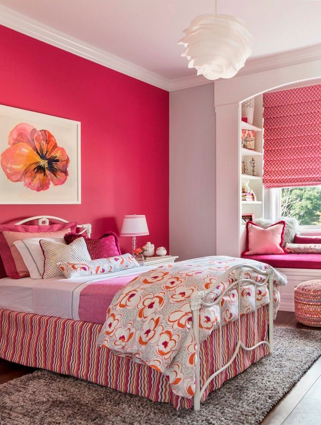 Ý tưởng thiết kế phòng ngủ màu hồng đậm