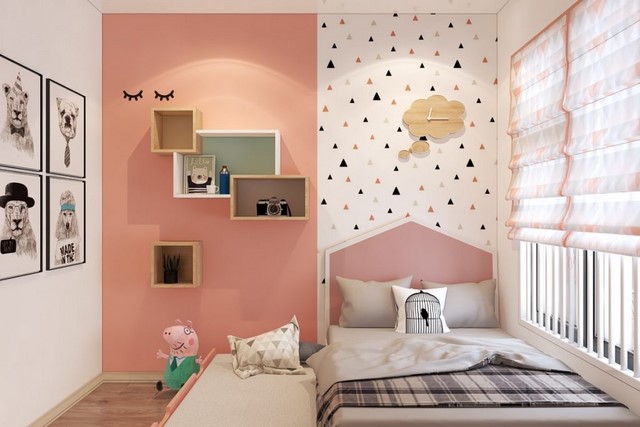 Ý tưởng thiết kế phòng ngủ sơn màu hồng cam 