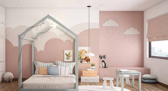 Ý tưởng thiết kế phòng ngủ sơn màu hồng đất