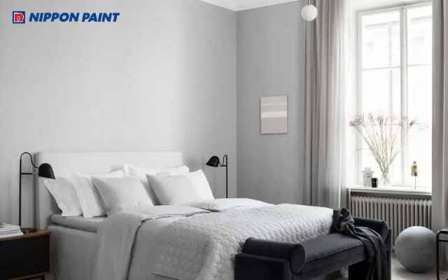 Phòng ngủ tối giản, sử dụng một màu sơn cho toàn bộ căn phòng (Mã màu Dauphin Gray 13B-2T)