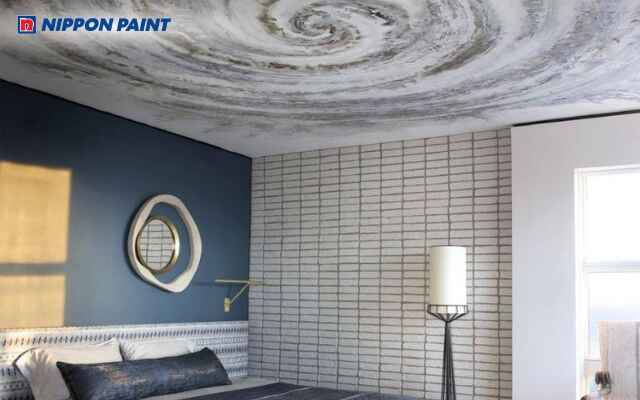 Trần nhà độc đáo kết hợp cùng tường xám tạo chiều sâu cho không gian (Mã màu Dark Shadow 78C-4D)