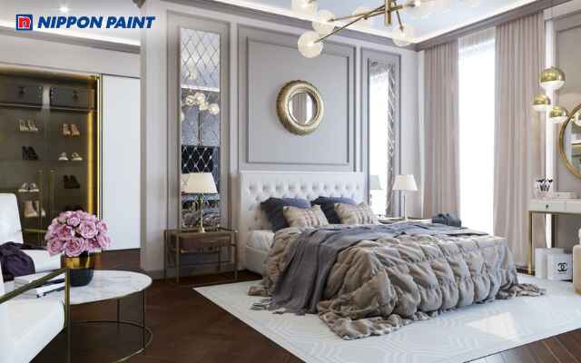 Không gian xám tân cổ điển kết hợp đèn chùm và nội thất tinh tế