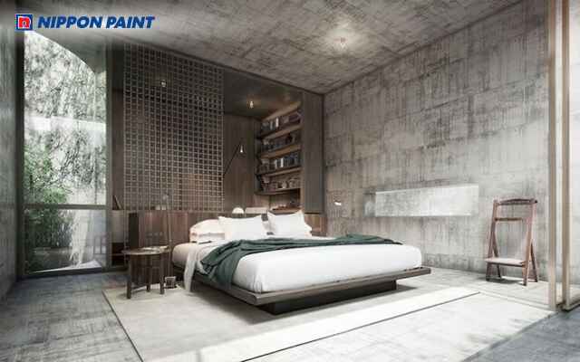 Gam xám xi măng hiện đại kết hợp cây xanh và ánh sáng tự nhiên