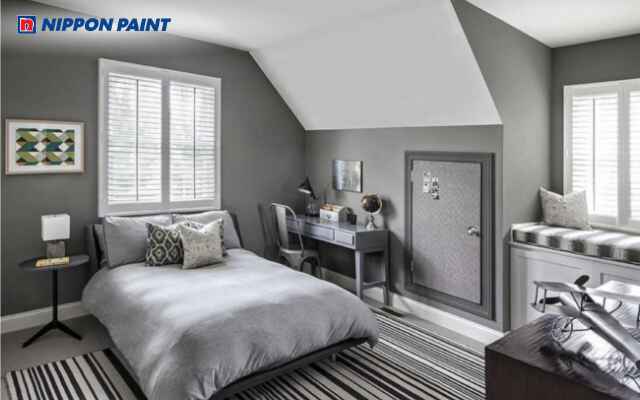 Màu xám dễ hòa hợp nhiều phong cách khác nhau giúp tạo nên sự đồng bộ cho phòng ngủ