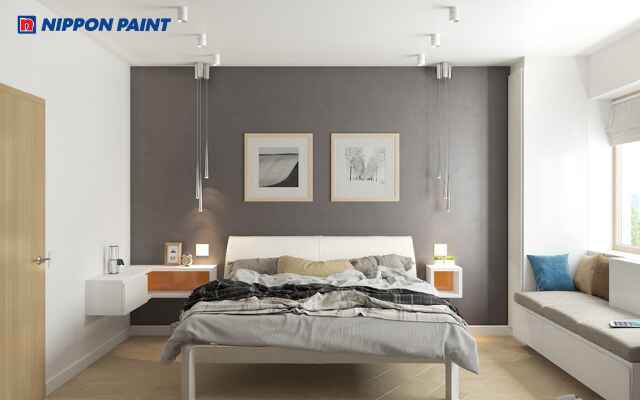 Một bức tường xám đậm màu làm điểm nhấn cho phòng ngủ (Mã màu Gray Mood 13B-4D)