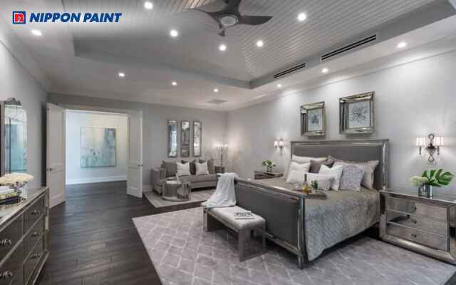 Gam xám khói phối hợp ánh sáng tự nhiên tạo cảm giác rộng rãi cho phòng