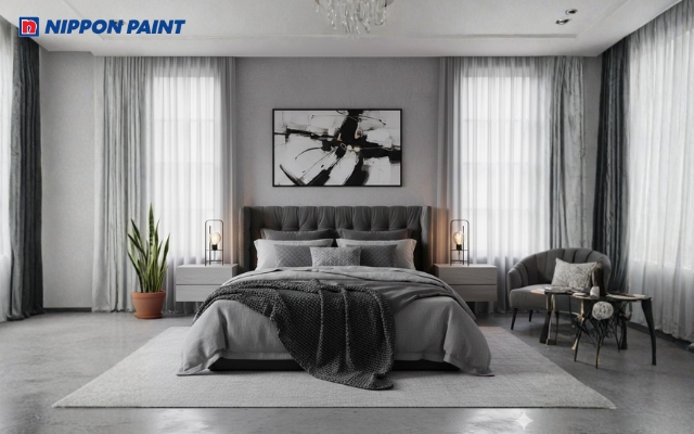 Không gian xám ghi kết hợp ánh sáng tự nhiên tạo hiệu ứng rộng rãi