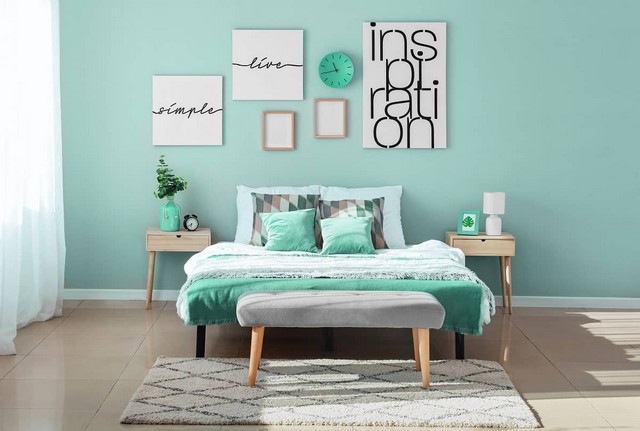 Phòng ngủ sơn màu xanh lá trẻ trung