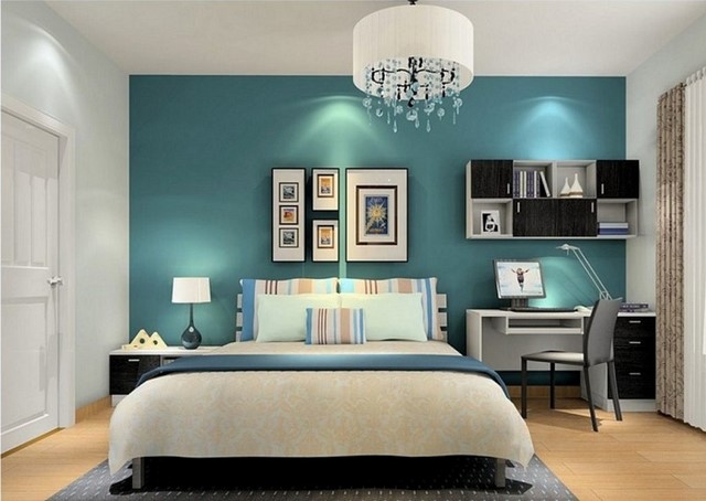 phòng ngủ sơn màu xanh ngọc bích đậm