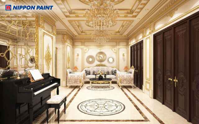 Sơn nhũ tạo hiệu ứng ánh kim lấp lánh và không gian phòng sang trọng