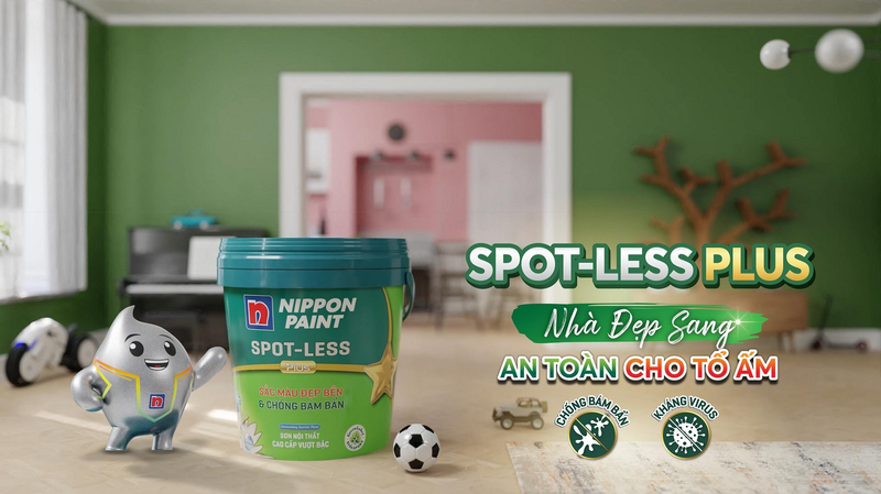 Sơn Nippon Paint Spot-less Plus mang lại giải pháp sơn tường chống vết bẩn trẻ em an toàn và dễ lau chùi.