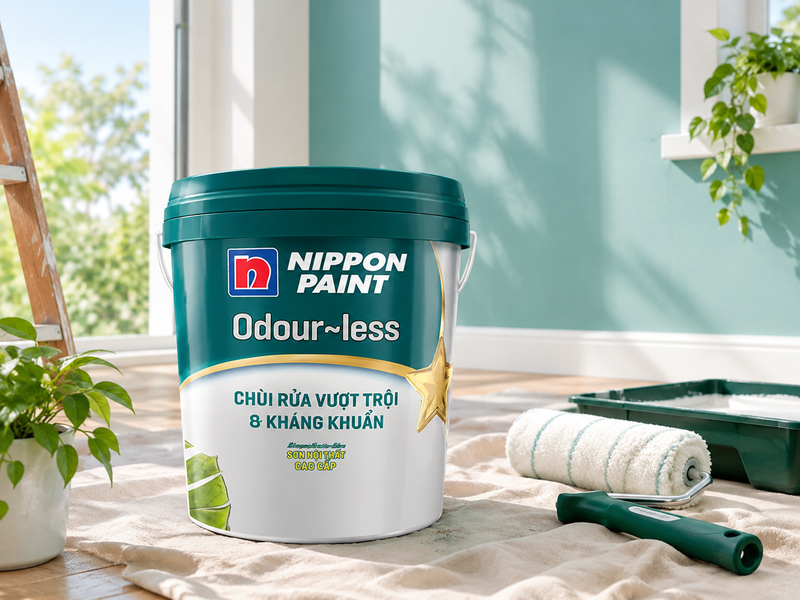 Sơn Nippon Paint Odour-less Chùi Rửa Vượt Trội & Kháng Khuẩn bảo vệ tường nhà sạch đẹp và kháng khuẩn an toàn