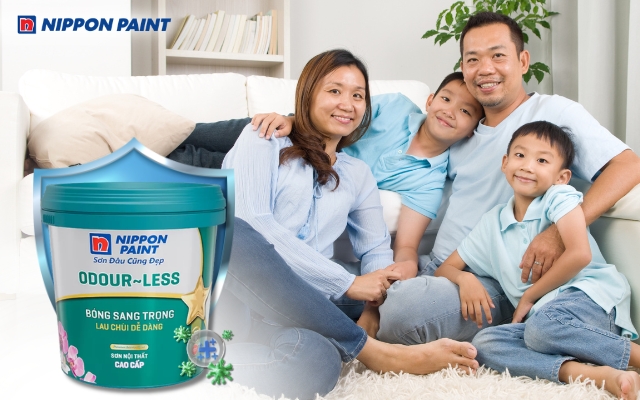 Sơn Nippon Odour-less Bóng sang trọng an toàn sức khỏe cho cả gia đình
