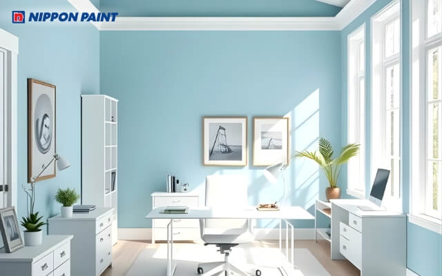 Phòng làm việc xanh dương nhạt, tăng sự tập trung và năng lượng tích cực