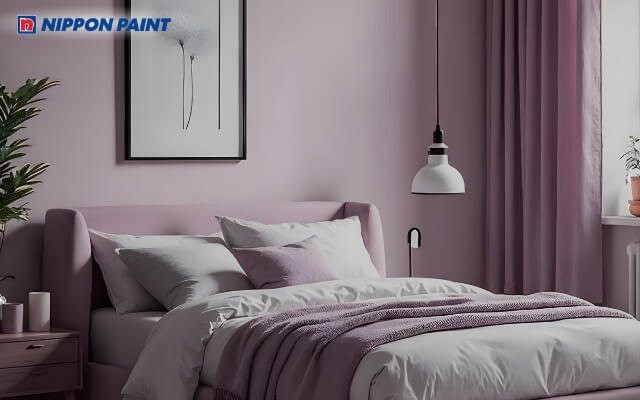 Nội thất phòng ngủ tím phối bạc, sang trọng và ổn định