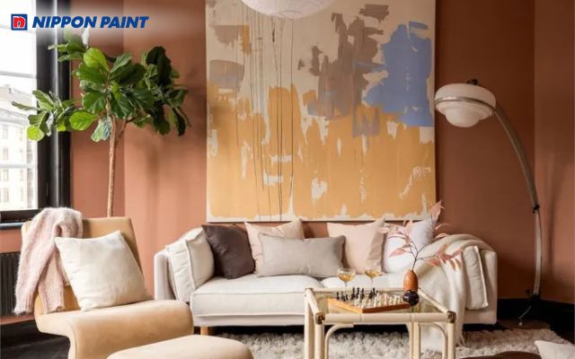 Nhà sơn phối cam đất nhạt với trắng ngà