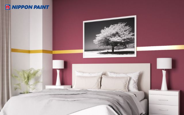 Phối đỏ đô nhạt làm mảng nhấn với trắng sữa