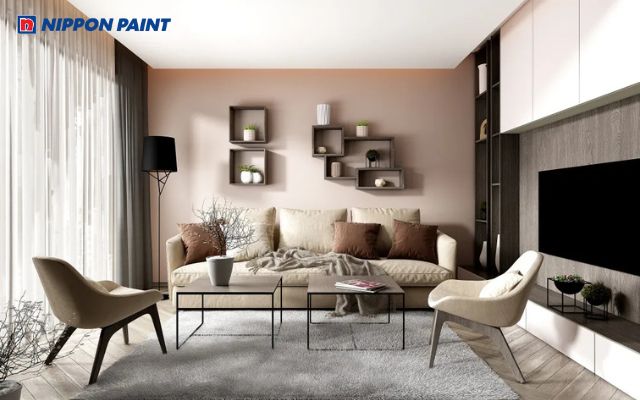 Nhà sơn nâu be kết hợp xám sáng