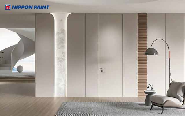 Nhà sơn ghi trung tính kết hợp cửa hoặc chi tiết vàng be