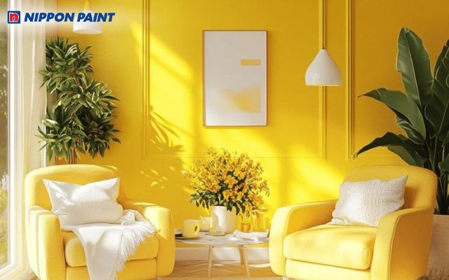 Không gian nổi bật với gam màu vàng rực rỡ, sinh động