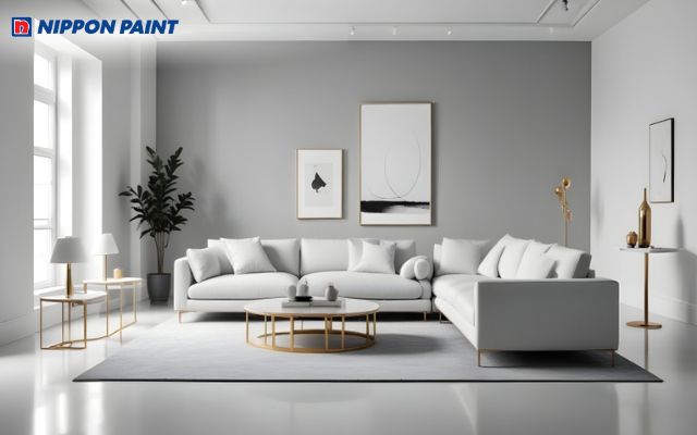 Không gian nhà xám nhạt phối trắng sáng sủa, đẹp mắt