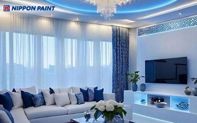 Không gian xanh dương kết hợp trắng tạo nền sự hài hòa, dịu mát