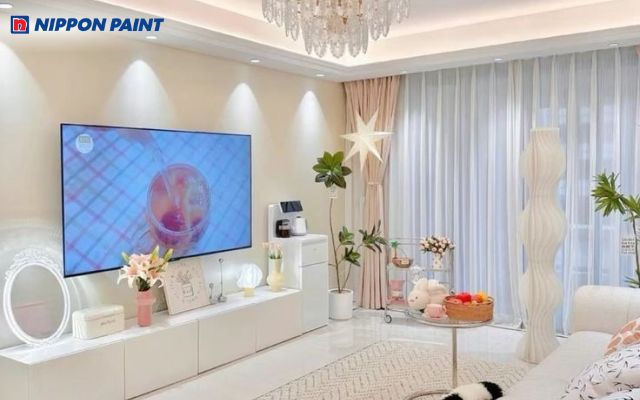 Không gian trắng kết hợp với hồng tạo nên tổng thể nhẹ nhàng, nữ tính