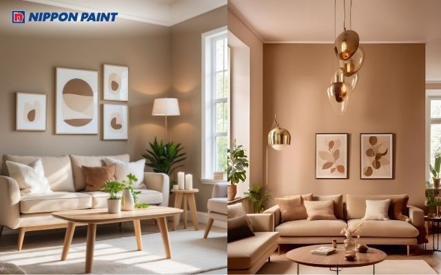 Phối hồng nhạt cùng nâu đất, dịu và ấm