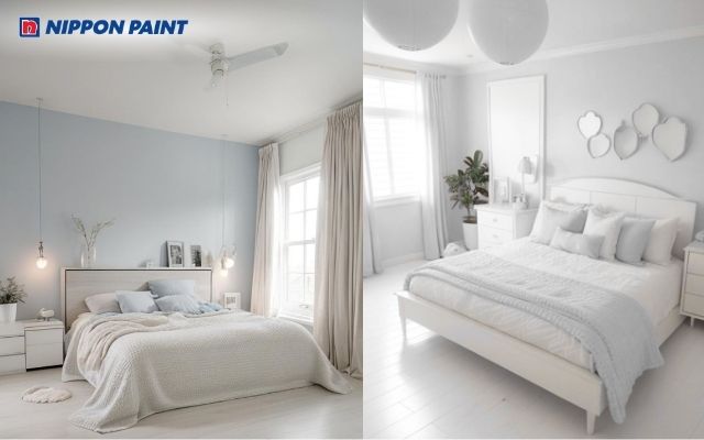 Xanh pastel phối trần trắng, nhẹ nhàng và dễ chịu
