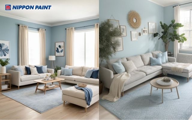 Xanh dương kết hợp xám sáng, hài hòa cho không gian sống