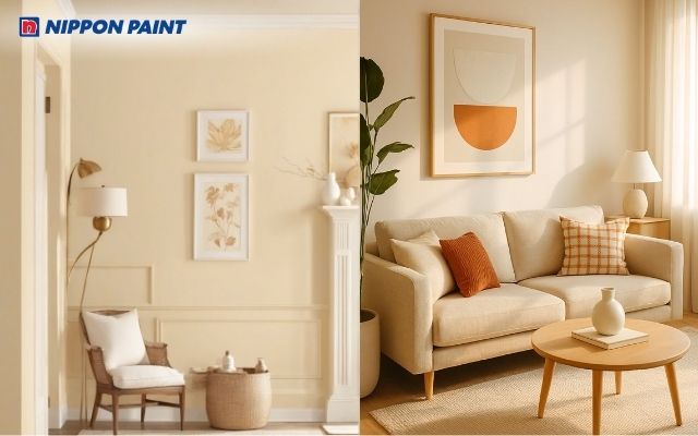 Phối vàng nhạt cùng cam pastel, tươi nhẹ