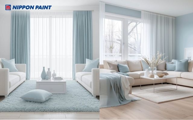 Xanh nước biển phối xám ghi nhạt, hài hòa và tinh tế