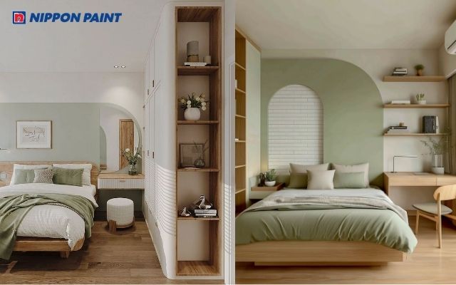 Phối xanh lục pastel cùng trần trắng, thoáng và dễ chịu