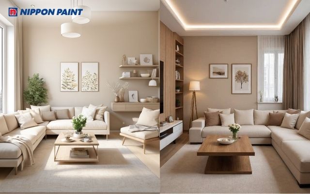 Phối cam nhạt cùng trắng kem, nhẹ nhàng hiện đại