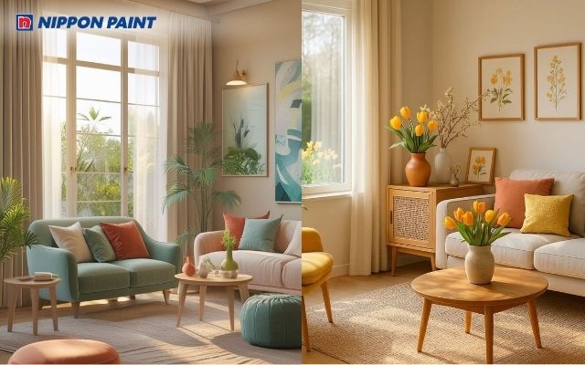 Cam đất phối xanh lá nhạt, cân bằng và sinh động