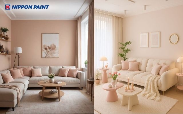 Phối hồng nude cùng trắng, nhẹ nhàng