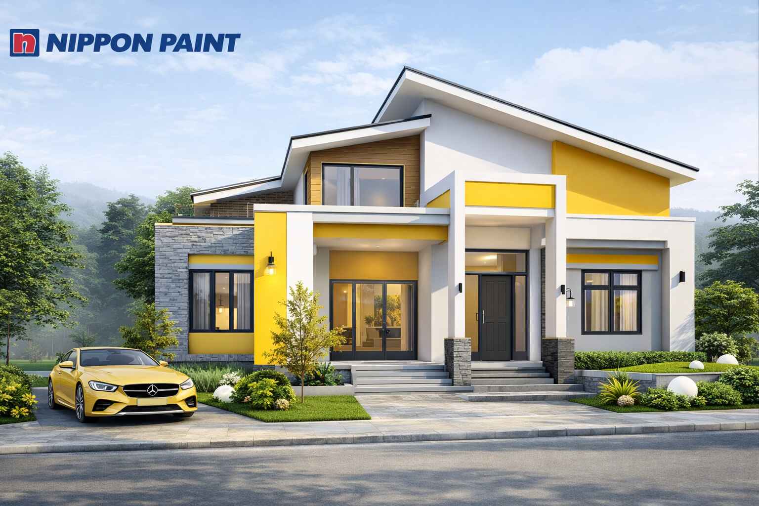 Ngoại thất sơn tông vàng ấm, rực rỡ nhưng không bị chói